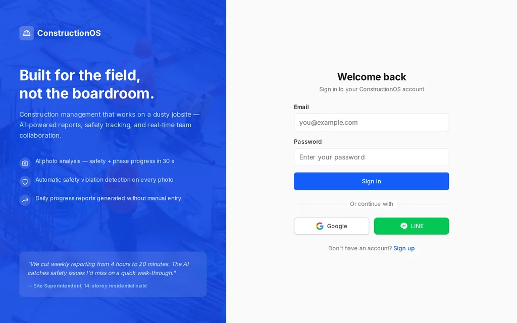 ConstructionOS home page