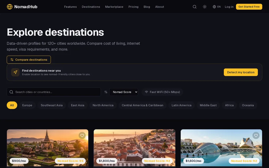 NomadHub home page